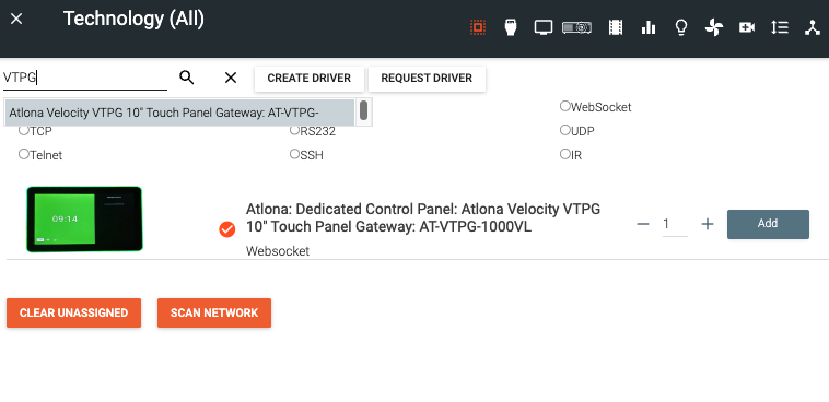 VTPG driver configuration in Velocity